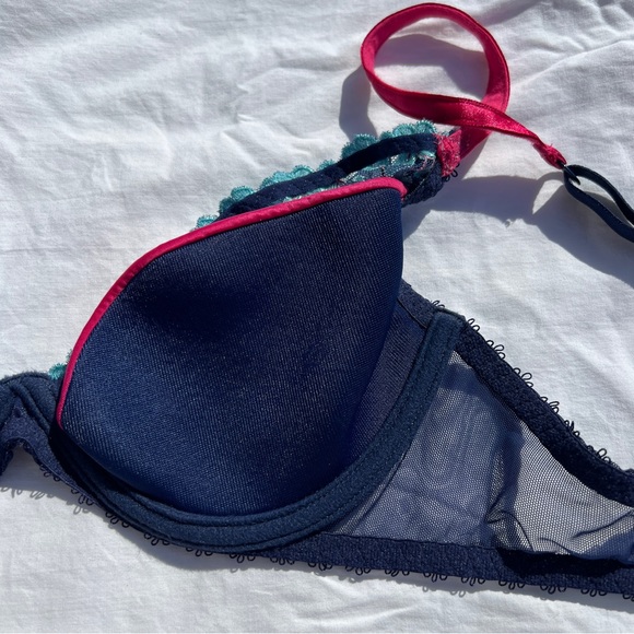 Aubade Embroidered Demi Bra in Blue and Pink, 34C - Picture 7 of 13